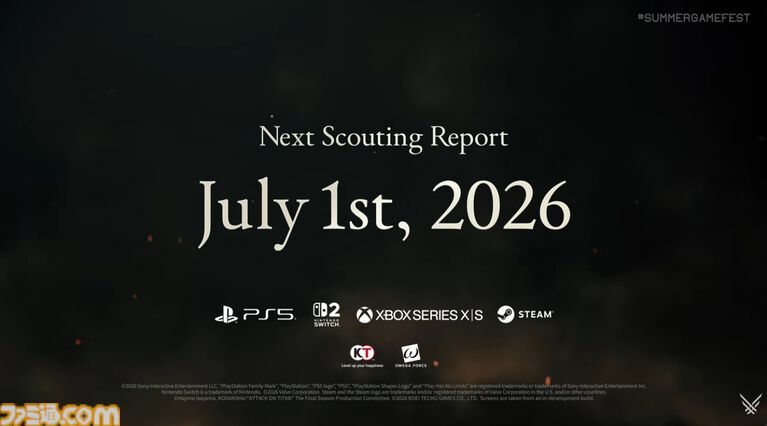 『進撃の巨人3』コーエーテクモの新作アクション発表、7月1日発売決定。本編クライマックスのマーレ編がメインに【Summer Game Fest 2026】