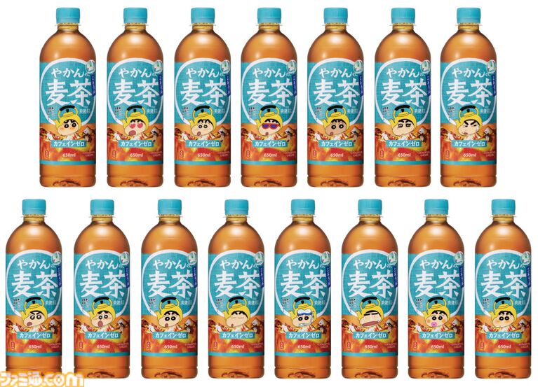 『クレしん』やかんの麦茶コラボボトル第2弾が6月15日発売。サングラスや日焼け姿など夏にぴったりな姿のしんちゃんと家族の名言をデザイン