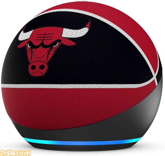 NBA特別仕様の“Echo Dot”がAmazonで販売中。レイカーズ、ウォリアーズ、ブルズなどロゴ入りで全6種。話しかければ試合情報もチェックできる
