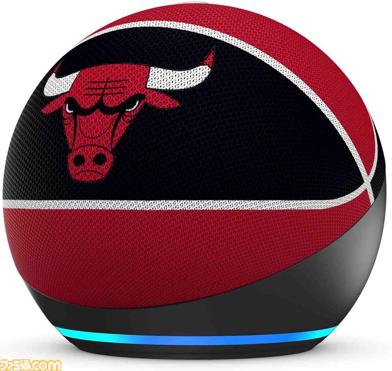NBA特別仕様の“Echo Dot”がAmazonで販売中。レイカーズ、ウォリアーズ、ブルズなどロゴ入りで全6種。話しかければ試合情報もチェックできる