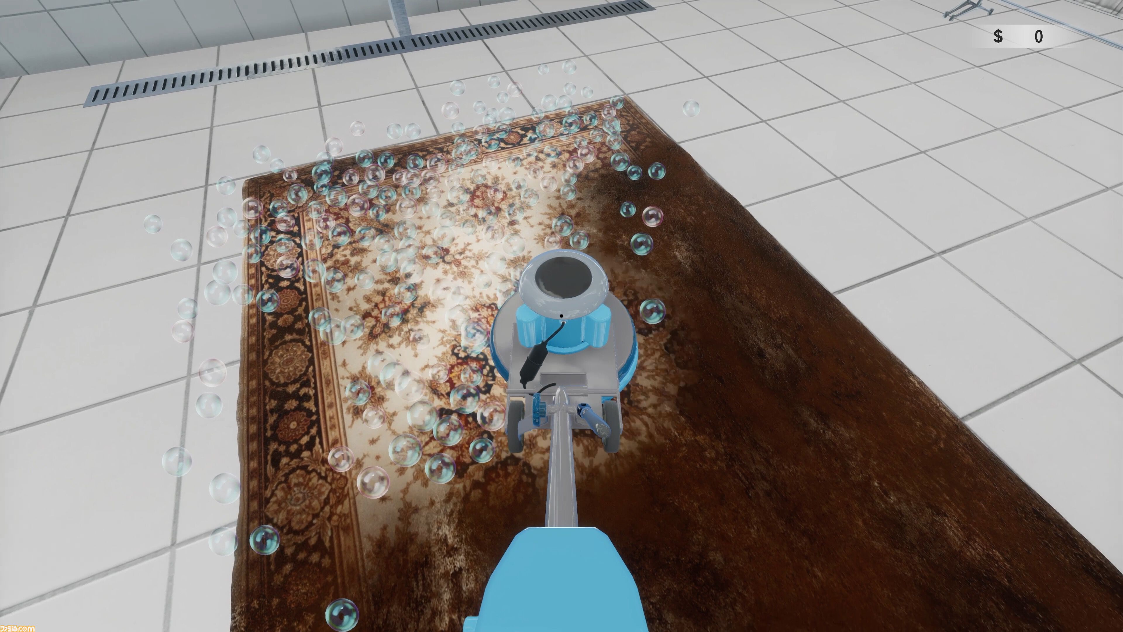 『絨毯を洗うゲーム』体験版が配信中。お掃除ゲームなのになぜか隕石が落下して進行状況リセット。限られた時間内で掃除の効率化を目指す