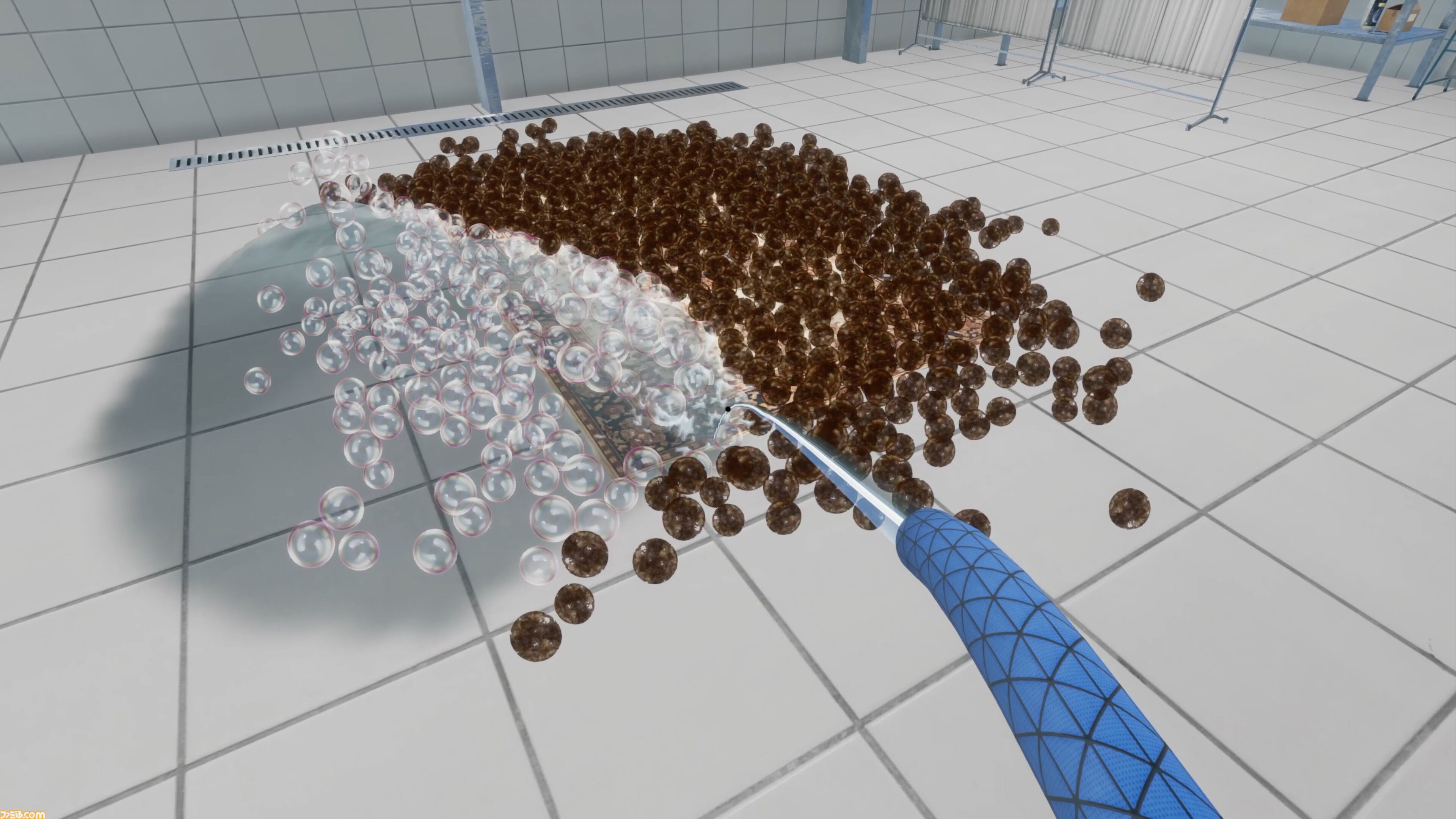 『絨毯を洗うゲーム』体験版が配信中。お掃除ゲームなのになぜか隕石が落下して進行状況リセット。限られた時間内で掃除の効率化を目指す
