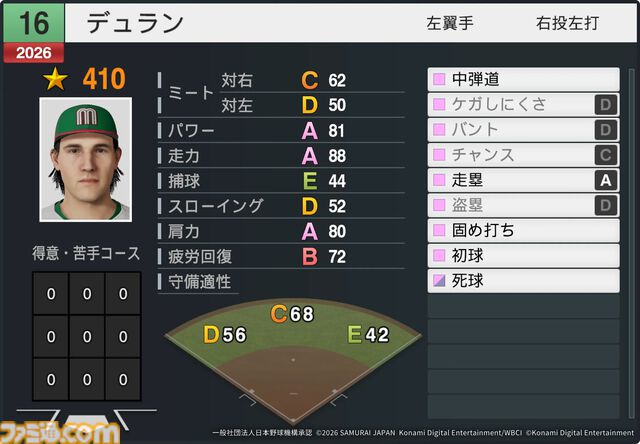 『プロスピ2026』WBCモードの収録選手データ公開。大谷翔平はパワー98のSで特殊能力もてんこもり。米ポール・スキーンズは星600超えの能力