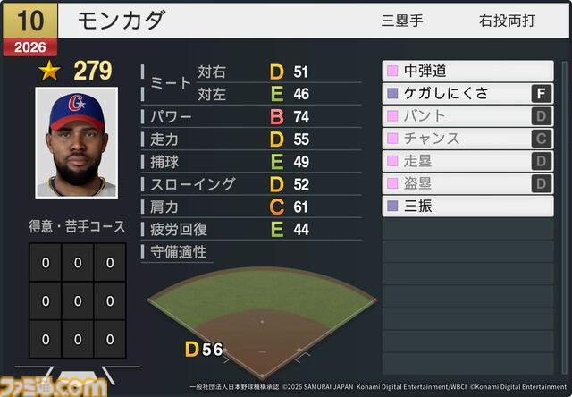 『プロスピ2026』WBCモードの収録選手データ公開。大谷翔平はパワー98のSで特殊能力もてんこもり。米ポール・スキーンズは星600超えの能力