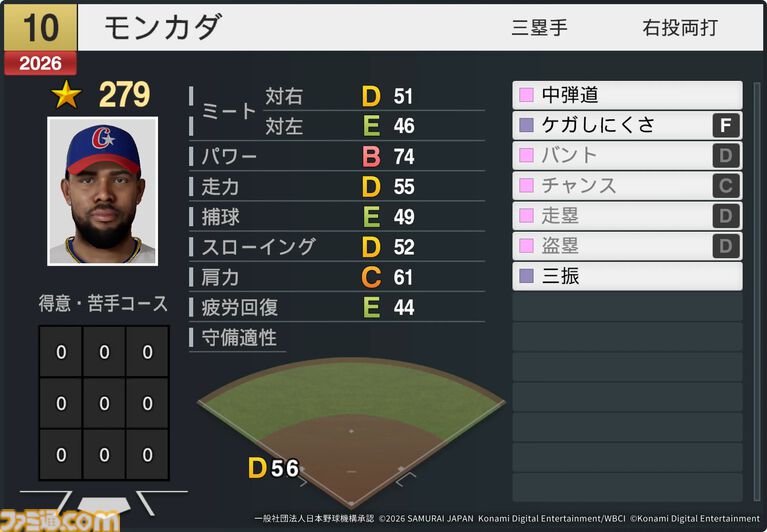 『プロスピ2026』WBCモードの収録選手データ公開。大谷翔平はパワー98のSで特殊能力もてんこもり。米ポール・スキーンズは星600超えの能力