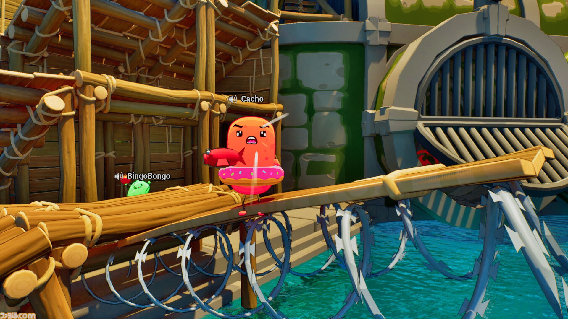 『Sponge Break』4人マルチ対応イカダ川下りゲームのプレイテストが開催中。カートゥーン風のスポンジキャラがグラップル片手にワチャワチャ出航