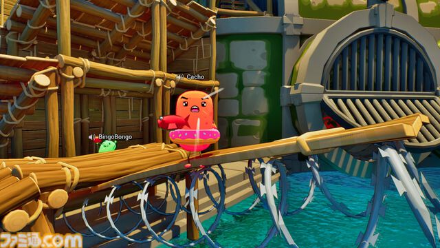 『Sponge Break』4人マルチ対応イカダ川下りゲームのプレイテストが開催中。カートゥーン風のスポンジキャラがグラップル片手にワチャワチャ出航