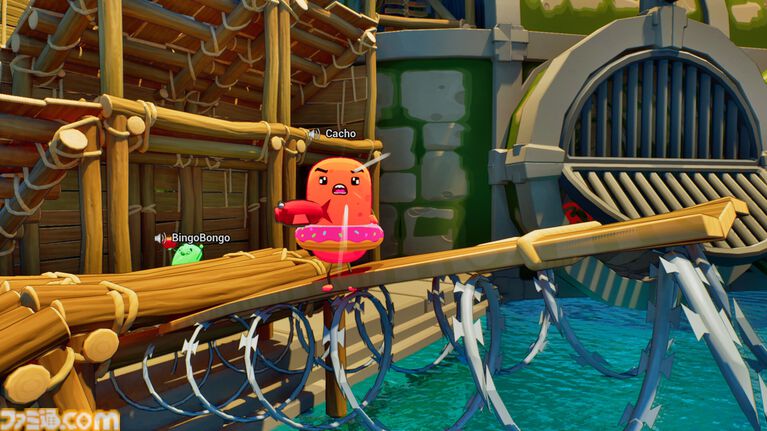 『Sponge Break』4人マルチ対応イカダ川下りゲームのプレイテストが開催中。カートゥーン風のスポンジキャラがグラップル片手にワチャワチャ出航