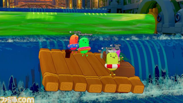 『Sponge Break』4人マルチ対応イカダ川下りゲームのプレイテストが開催中。カートゥーン風のスポンジキャラがグラップル片手にワチャワチャ出航