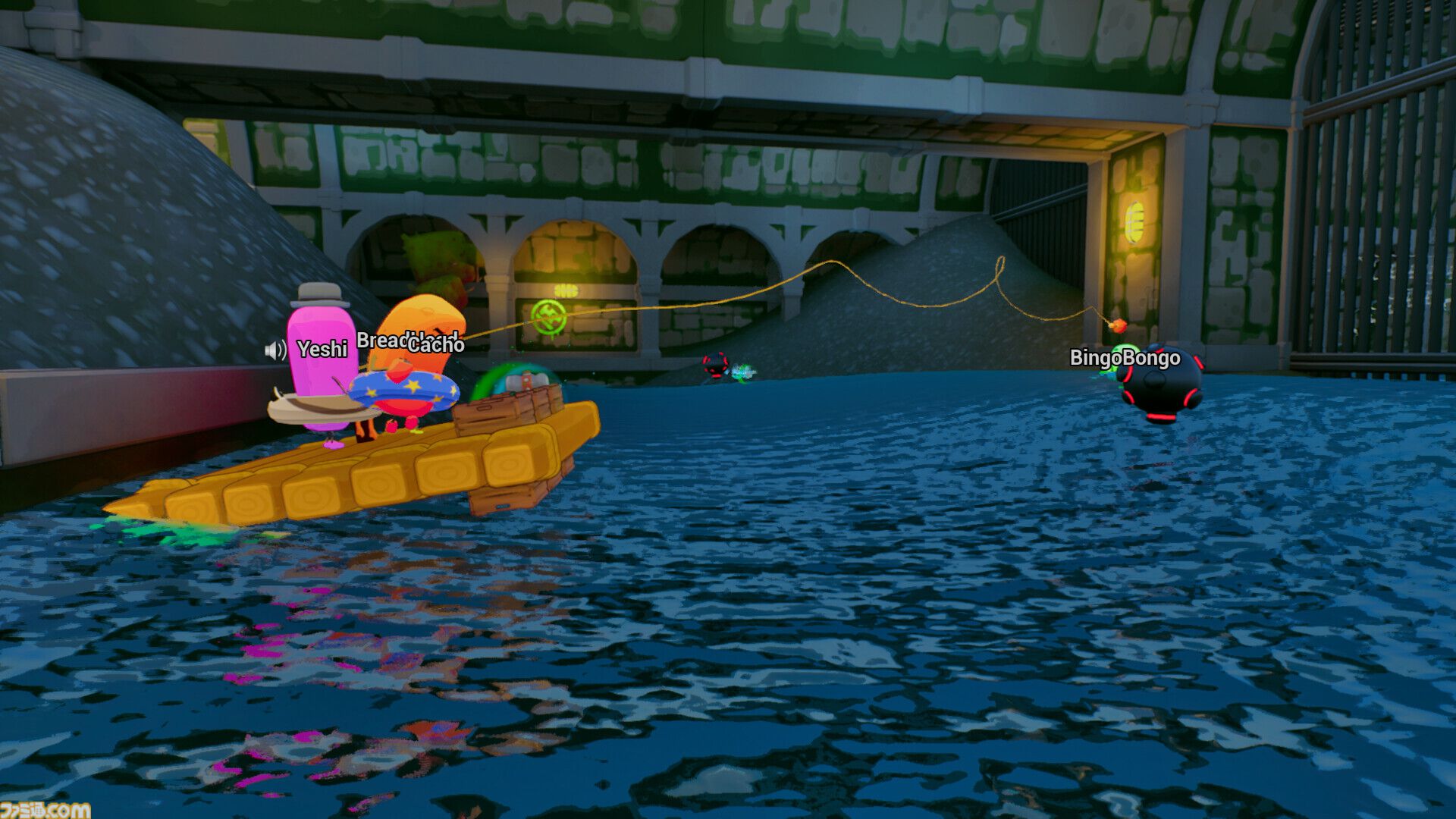 『Sponge Break』4人マルチ対応イカダ川下りゲームのプレイテストが開催中。カートゥーン風のスポンジキャラがグラップル片手にワチャワチャ出航