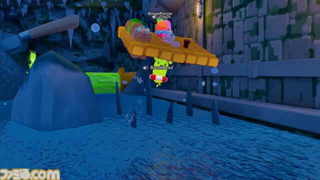 『Sponge Break』4人マルチ対応イカダ川下りゲームのプレイテストが開催中。カートゥーン風のスポンジキャラがグラップル片手にワチャワチャ出航