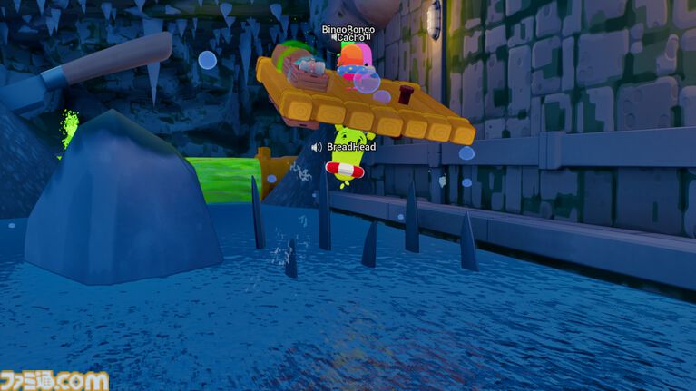 『Sponge Break』4人マルチ対応イカダ川下りゲームのプレイテストが開催中。カートゥーン風のスポンジキャラがグラップル片手にワチャワチャ出航