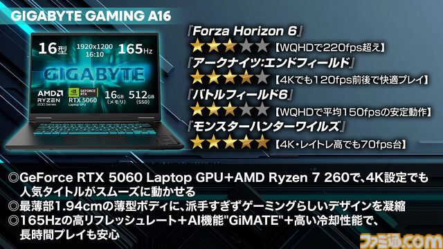 ゲーミングノート“GIGABYTE GAMING A16”実機レビュー。4Kでも『アークナイツ：エンドフィールド』が120fps超えで遊べちゃう！