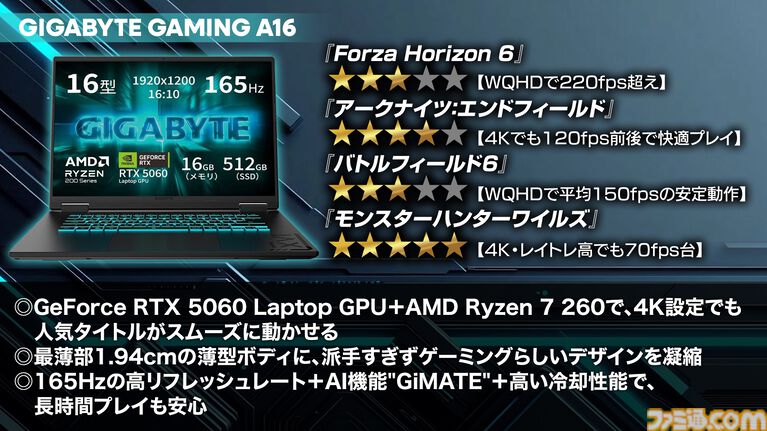 ゲーミングノート“GIGABYTE GAMING A16”実機レビュー。4Kでも『アークナイツ：エンドフィールド』が120fps超えで遊べちゃう！