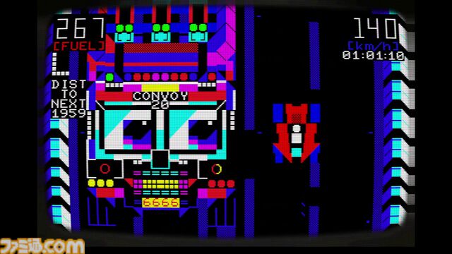 『ダウンカー』レトロPC“MZ-700”の表示制約を再現した2Dレースゲームが7月24日発売。敵車や猛獣は踏み潰し、波動砲で恐竜や吸血鬼を蹴散らす