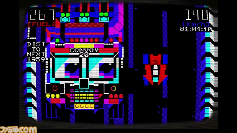 『ダウンカー』レトロPC“MZ-700”の表示制約を再現した2Dレースゲームが7月24日発売。敵車や猛獣は踏み潰し、波動砲で恐竜や吸血鬼を蹴散らす