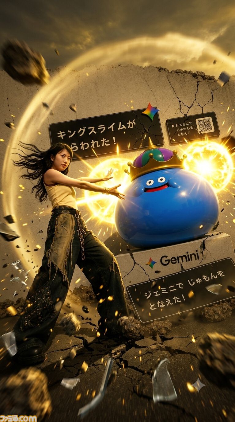 『ドラクエ』Googleの生成AI“Gemini”でメラゾーマやマダンテを唱える自分の姿を生成。スライムやキラーマシンの立像が出現するイベントが開催決定