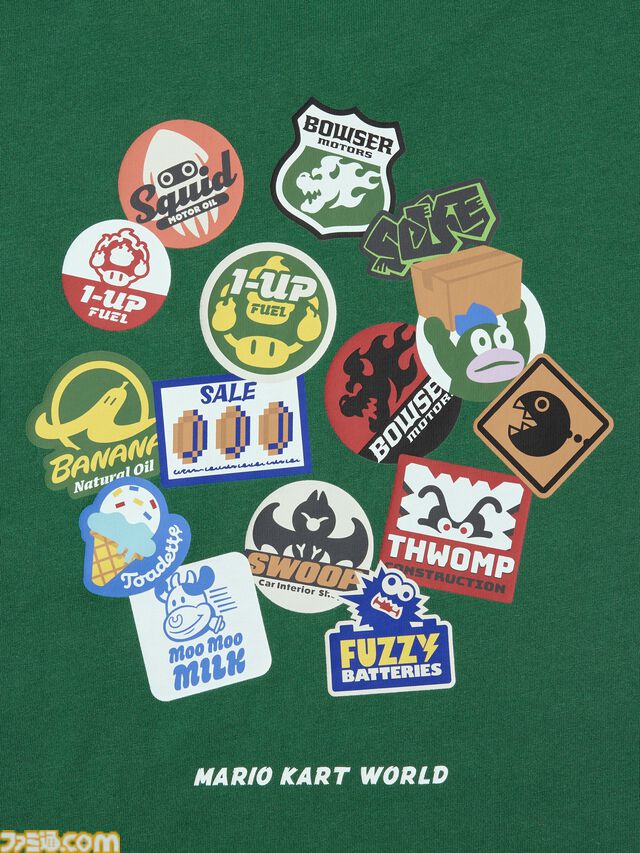 『マリオカート ワールド』のTシャツとスウェットがユニクロで8月10日に発売。ステッカーを散りばめたTシャツがかわいい