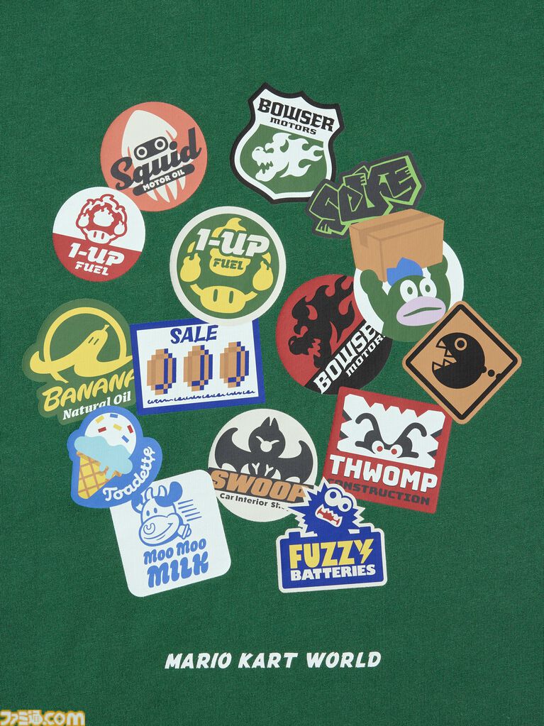 『マリオカート ワールド』のTシャツとスウェットがユニクロで8月10日に発売。ステッカーを散りばめたTシャツがかわいい