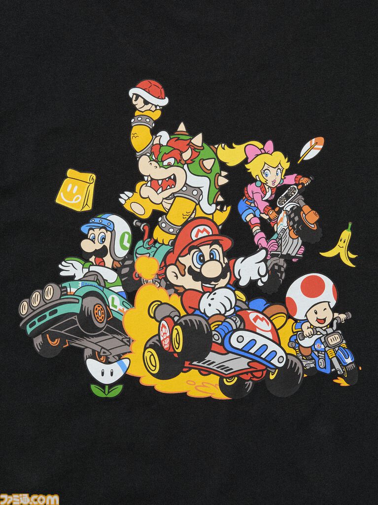『マリオカート ワールド』のTシャツとスウェットがユニクロで8月10日に発売。ステッカーを散りばめたTシャツがかわいい