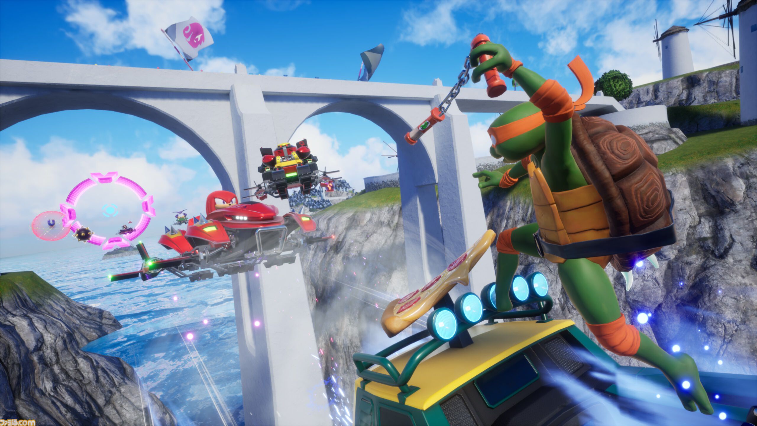 『ソニックレーシング クロスワールド』にタートルズ参戦。おなじみの4人とピザが乗ったマシンが登場するDLC第5弾が本日（7/31）配信開始