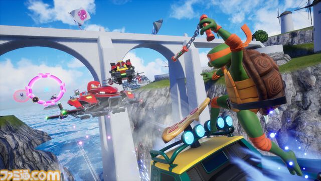『ソニックレーシング クロスワールド』にタートルズ参戦。おなじみの4人とピザが乗ったマシンが登場するDLC第5弾が本日（7/31）配信開始