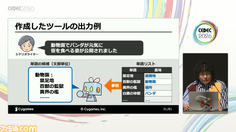 AIはゲームシナリオ執筆の大きな助けになる。物語の矛盾検出やキャラの方言監修もできる、サイゲームスのシナリオ執筆支援ツール作成実例【CEDEC2026】