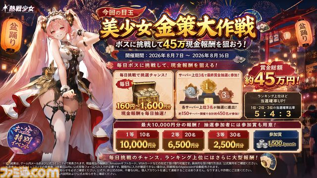『熱戦少女』イベントボス討伐ランキング上位者は総額45万円を山分け。新UR+“アリーシャ”も登場。お盆キャンペーンが本日（8/7）より開催