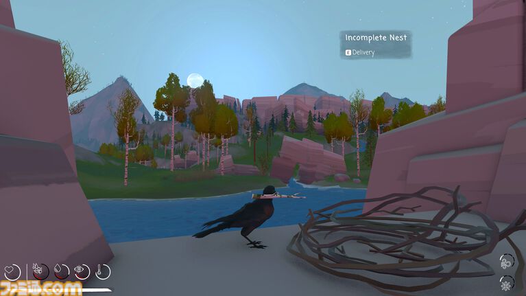 『Migration』カラスとして大自然を生き抜くサバイバルゲーム。巣作りや資源集めを行いつつ寒波の訪れに備える。ときには新たな土地に移る判断も
