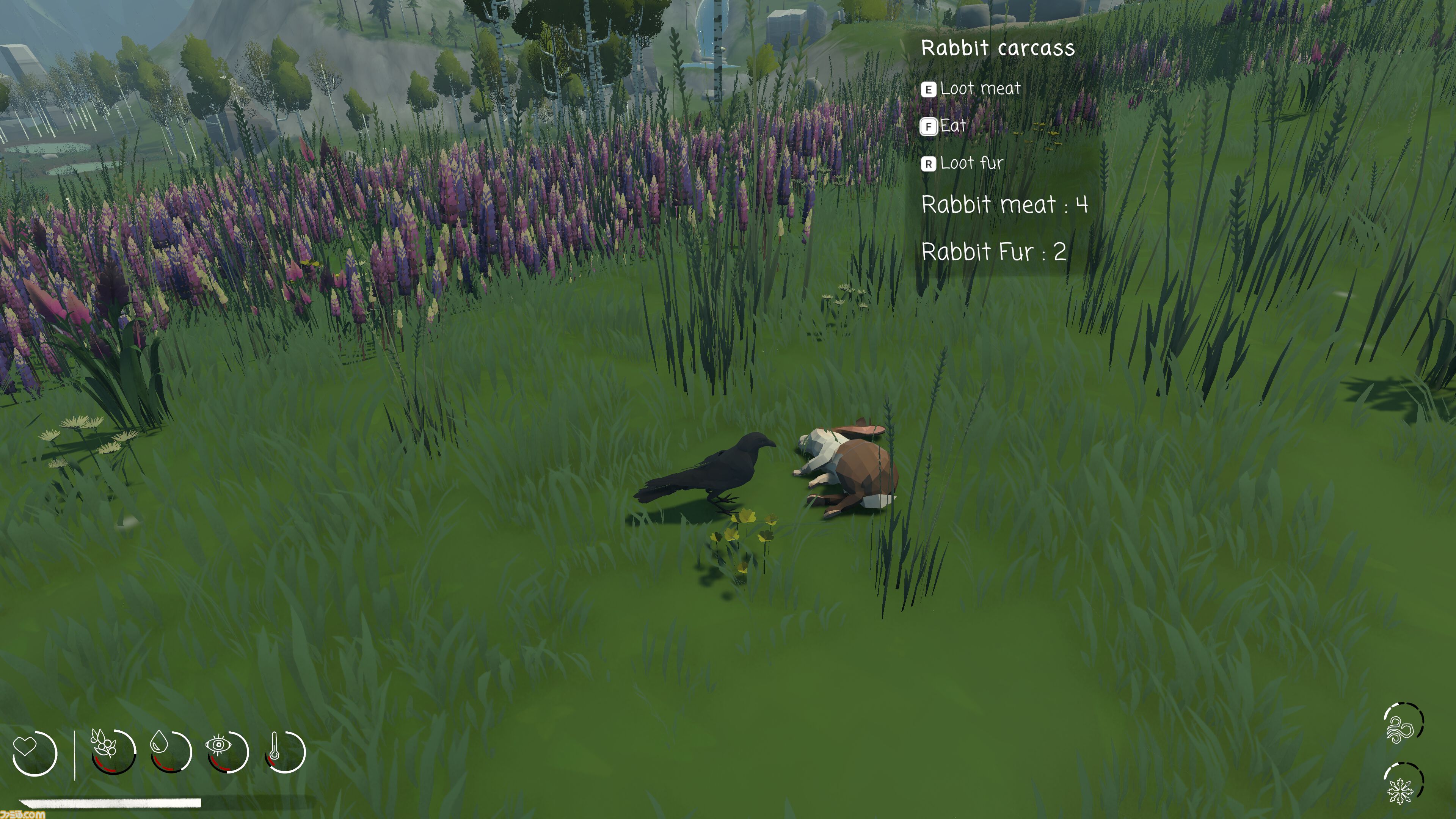 『Migration』カラスとして大自然を生き抜くサバイバルゲーム。巣作りや資源集めを行いつつ寒波の訪れに備える。ときには新たな土地に移る判断も