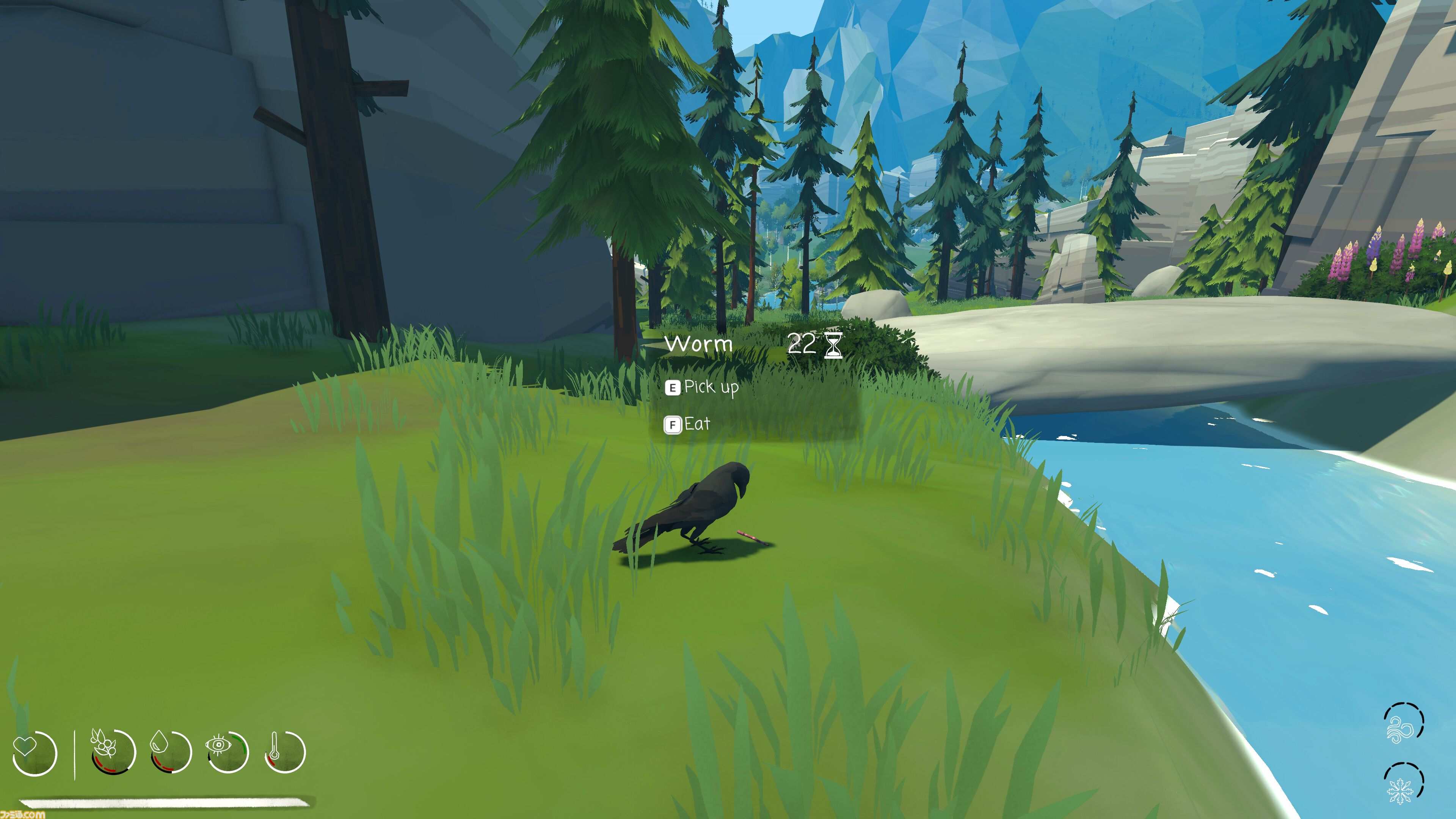 『Migration』カラスとして大自然を生き抜くサバイバルゲーム。巣作りや資源集めを行いつつ寒波の訪れに備える。ときには新たな土地に移る判断も