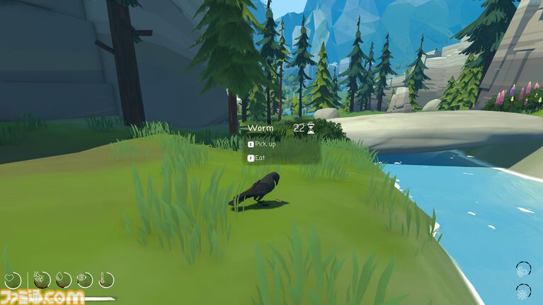 『Migration』カラスとして大自然を生き抜くサバイバルゲーム。巣作りや資源集めを行いつつ寒波の訪れに備える。ときには新たな土地に移る判断も