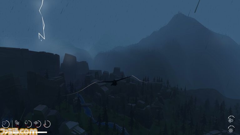 『Migration』カラスとして大自然を生き抜くサバイバルゲーム。巣作りや資源集めを行いつつ寒波の訪れに備える。ときには新たな土地に移る判断も