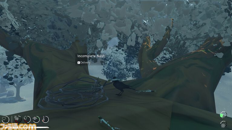 『Migration』カラスとして大自然を生き抜くサバイバルゲーム。巣作りや資源集めを行いつつ寒波の訪れに備える。ときには新たな土地に移る判断も
