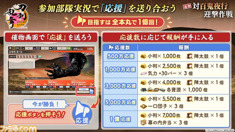 『刀剣乱舞ONLINE』新イベント“対百鬼夜行迎撃作戦”が開始。九鬼正宗、数珠丸恒次、大典太光世、三日月宗近がまれにドロップ