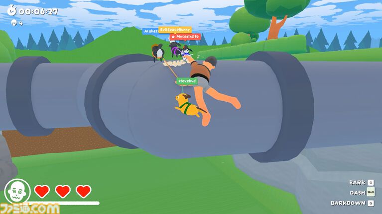『Ruffed Up』犬になって気絶した飼い主を引きずる癒やしカオスな協力ゲー。最大4人でオンラインでもローカルでも引っ張り合える【体験版配信中