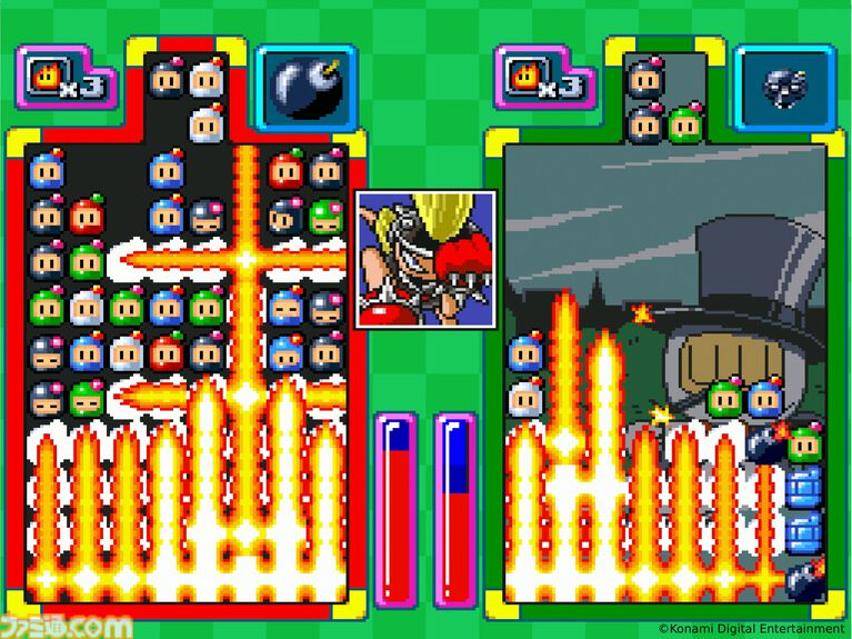 『ぱにっくボンバーW』が無料アップデートで『スーパーボンバーマン コレクション』に追加。ボンバーマンを揃えて連鎖やボムて敵を倒す対戦型パズルゲーム