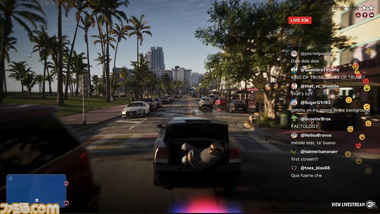 『GTA6』26分の長尺映像でついにゲームプレイ初公開。犬とじゃれるシーン、盗んだ車を中継するストリーマーのライブ配信など、新要素続々