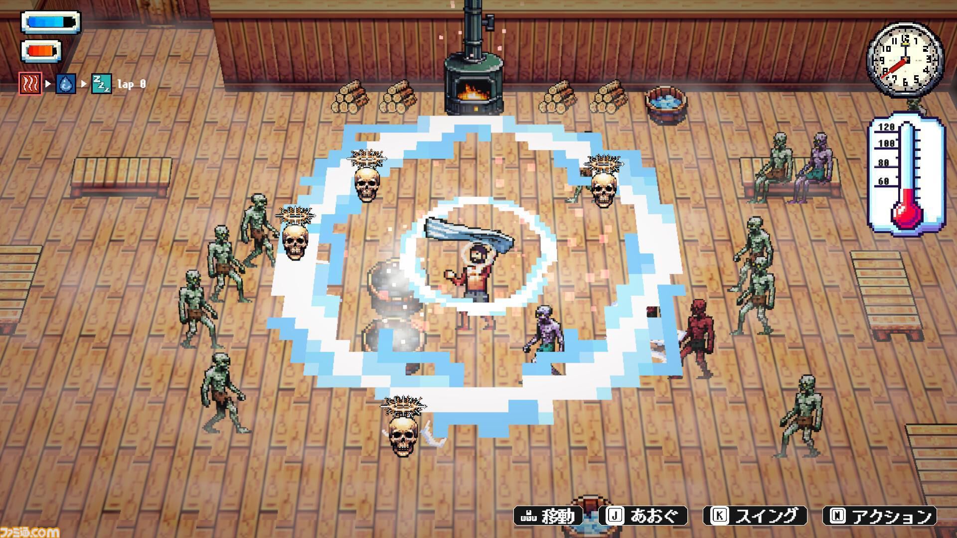 タオルを振り回しロウリュウ＆アウフグースの熱風で魔界のゾンビや悪魔を撃退。2DサウナアクションRPG『Sauna of the DEAD』アーリーアクセスがSteamで開始