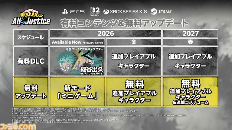 『ヒロアカ All's Justice』DLC第3弾“デク オーバーレイフルスタイル”＆ミニゲーム追加する無料アプデが配信開始。おすそわけ通信対応のSwitch 2版は本日（9/3）発売