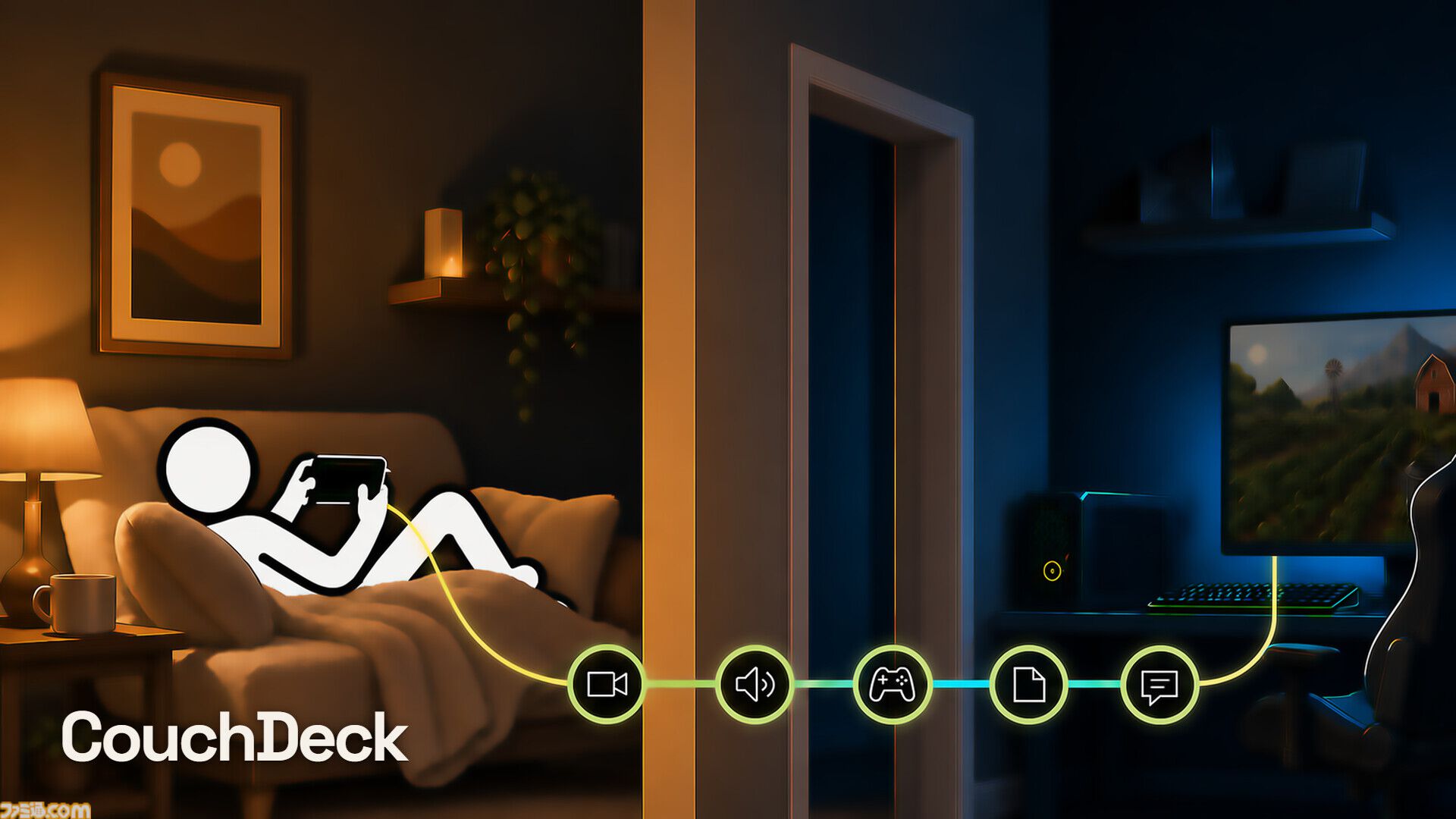 PCをスマホで遠隔操作できるツール『CouchDeck』がSteamで9月23日に配信。専用アプリは不要。文字入力、バーチャルゲームパッド、ファイル転送など機能も充実