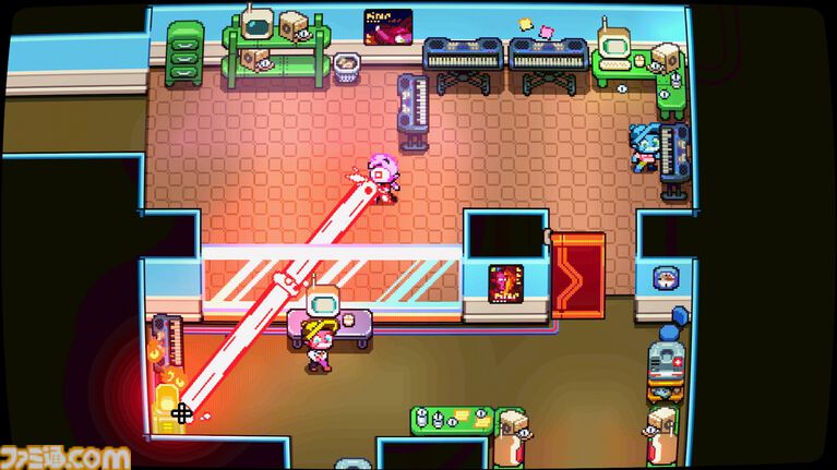 『Laser Guy』目から飛び出るビームで同僚を焼かないように避ける“アンチ”シューター。オフィスをブッ壊してでも同僚の安全は守るべし