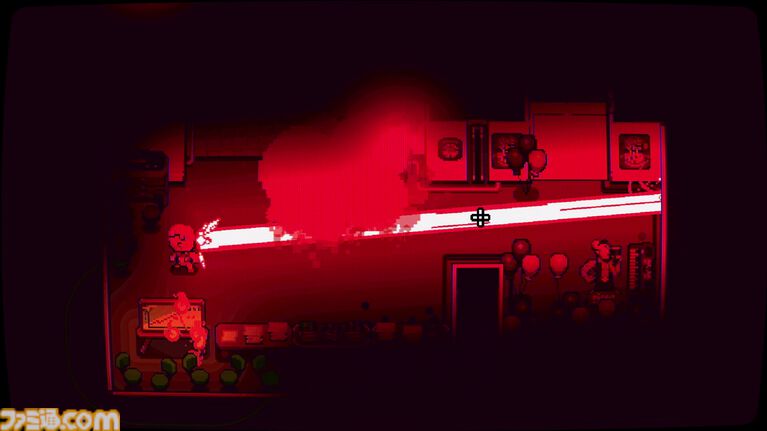 『Laser Guy』目から飛び出るビームで同僚を焼かないように避ける“アンチ”シューター。オフィスをブッ壊してでも同僚の安全は守るべし