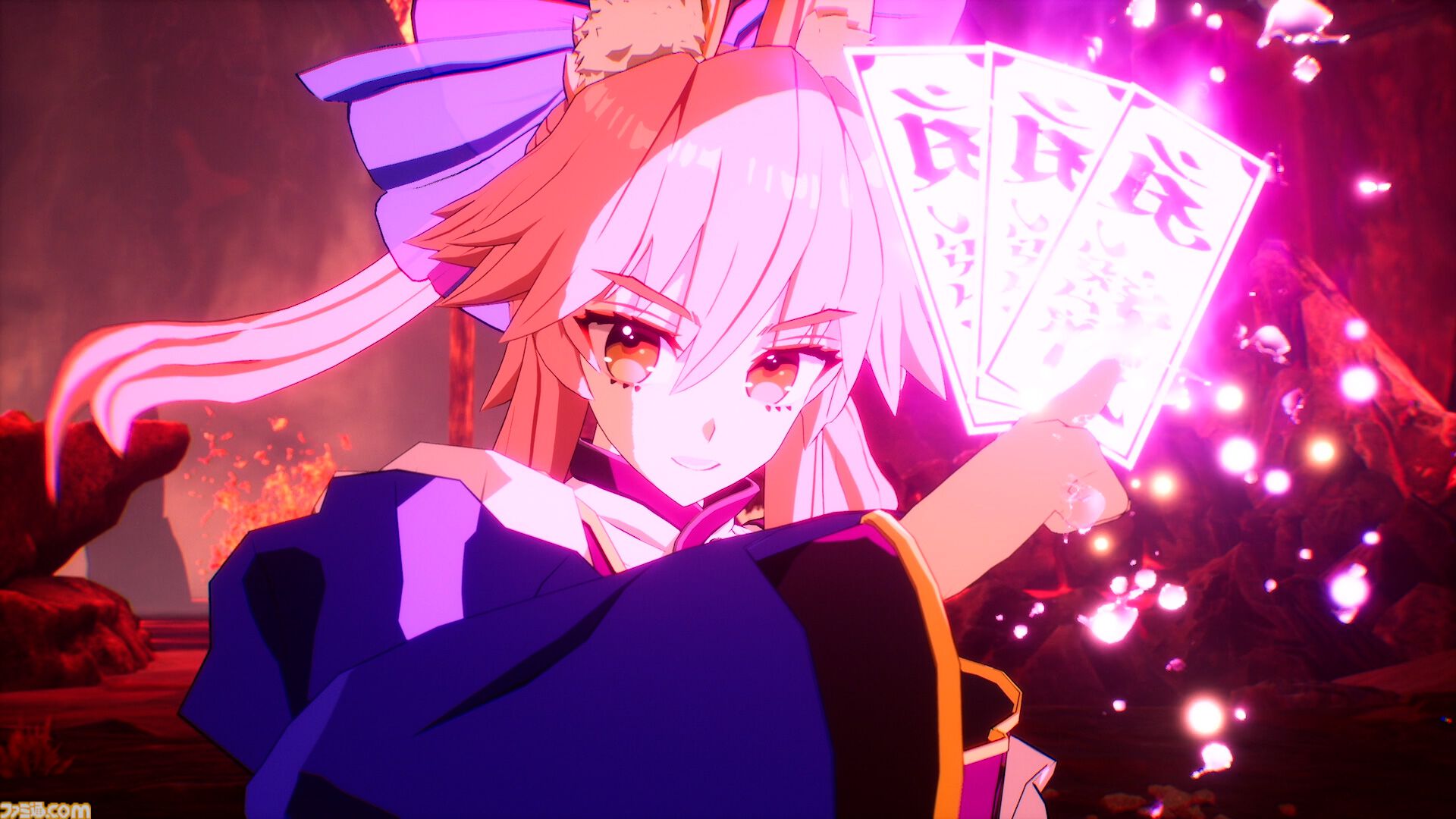 『フェイト エクストラ レコード』キャスター（声：斎藤千和）のキャラクターPV公開。狐耳と尻尾が特徴の呪術士で知略に長けた戦術家