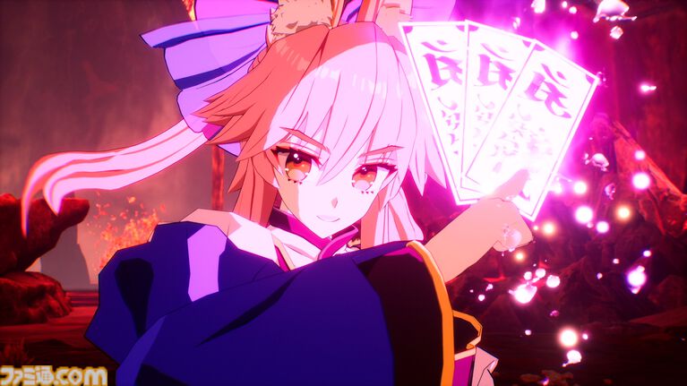 『フェイト エクストラ レコード』キャスター（声：斎藤千和）のキャラクターPV公開。狐耳と尻尾が特徴の呪術士で知略に長けた戦術家