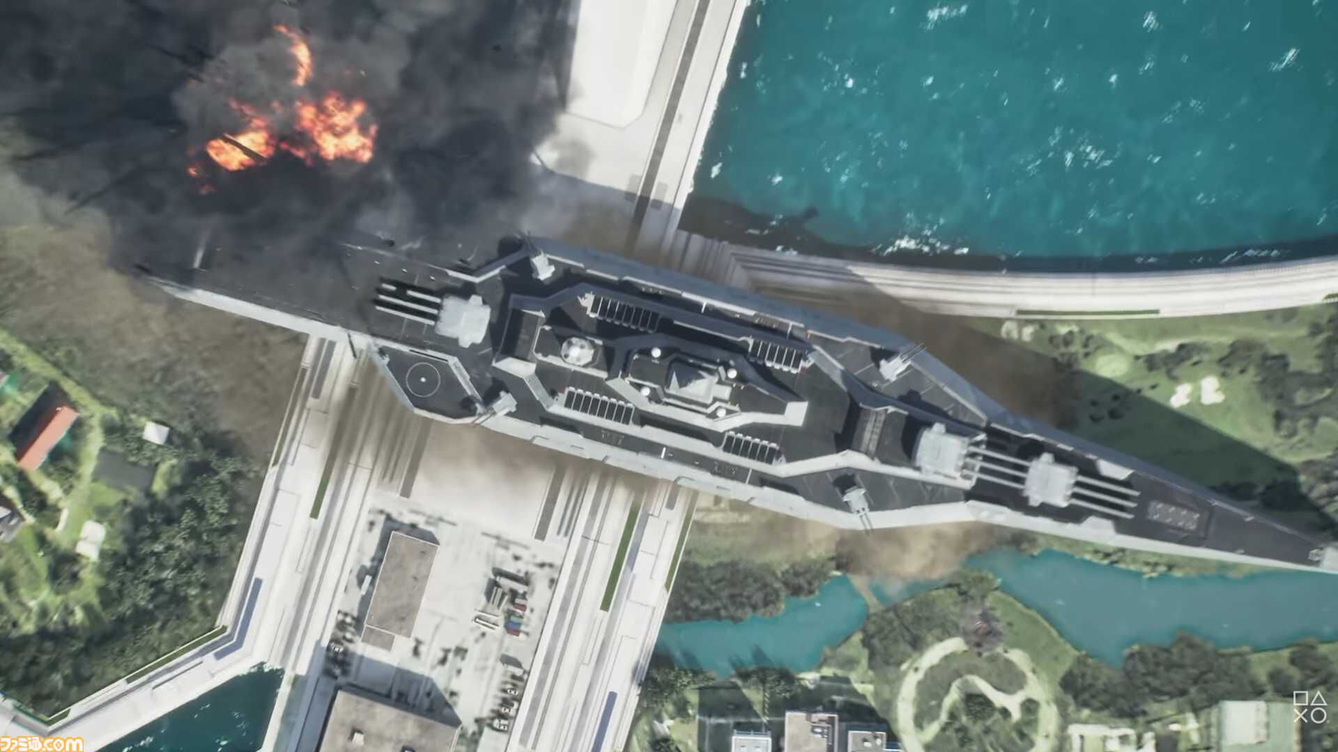 『エースコンバット8』最新ストーリートレーラー公開。公開された超兵器のなかには『AC04』のメガリスを連想させる海上施設も。“シーヴの翼”を上書きするバツ印の意味は？