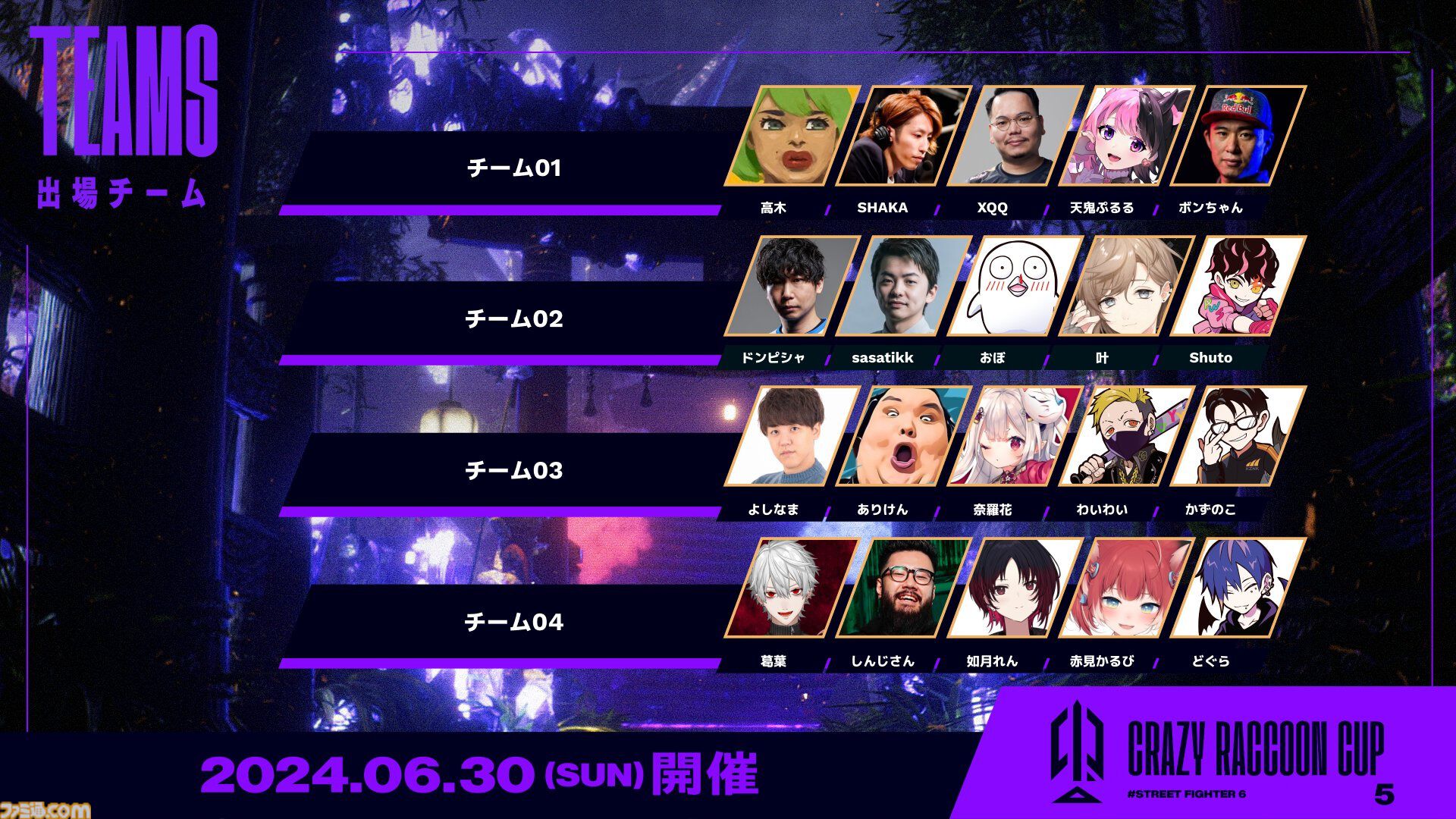 スト6』第5回CRカップメンバー発表。どぐら、かずのこ、シュート