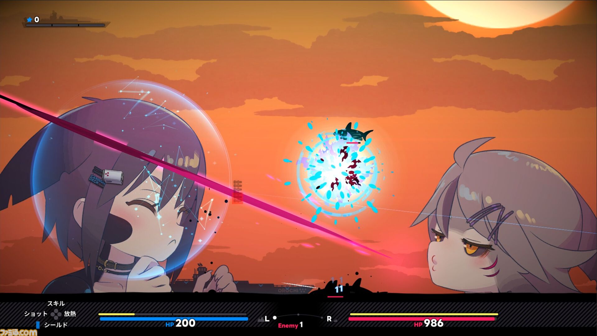 『大海獣少女防衛戦』巨大少女同士による海上バトル。大海獣少女のヘアピンに艦砲を装備して戦う射撃ディフェンスがSteamに登場