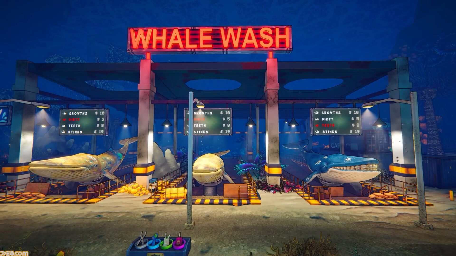 『シャーク・マート』客を狩って食材にする最大4人協力の店舗運営シミュレーション。魚警察からの尋問は現場を掃除し、嘘をついて切り抜けよう