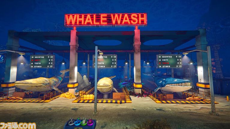 『シャーク・マート』客を狩って食材にする最大4人協力の店舗運営シミュレーション。魚警察からの尋問は現場を掃除し、嘘をついて切り抜けよう